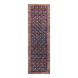 Extraordinary Navy Background Color With Allover-Floral Design Antique Persian Gallery Runner