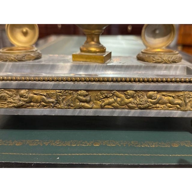 Metal 19th Century Napoleon III Marble and Bronze Inkwell For Sale - Image 7 of 7