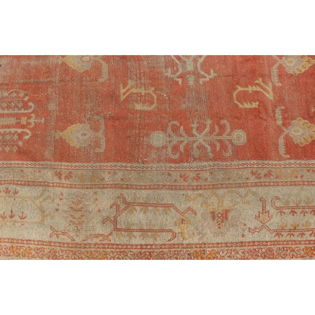 Antique Turkish Oushak Rug With Soft Apricot Field and Faded Cream 11'5 X 15'0 For Sale - Image 4 of 12