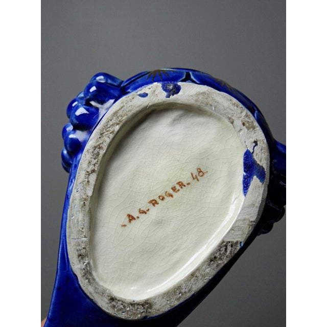 Glazed Ceramic Rooster Candlesticks by A.G Roger, 1940s, Set of 2 For Sale - Image 18 of 18