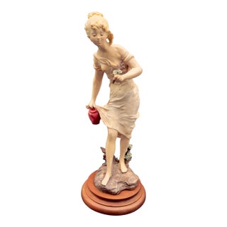 Vintage Capodimonte Chalkware Young Lady Figurine, 17.5" H For Sale