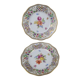 Schumann Germany Chateau Dresden Flowers Reticulated Porcelain Plates - A Pair For Sale