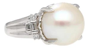15mm South Sea Pearl and Diamond Platinum Cocktail Ring with Heart Shape Design