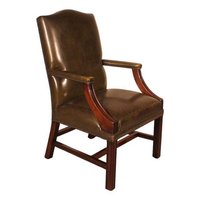 English Dark Green Leather Armchair Chairish