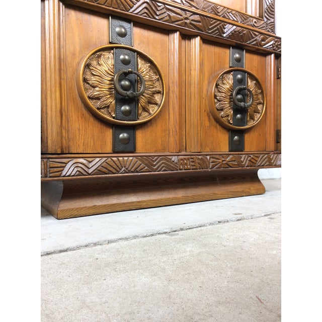 Mid Century Modern Armoire With Five Drawers and Unique Brass Hardware For Sale - Image 17 of 18