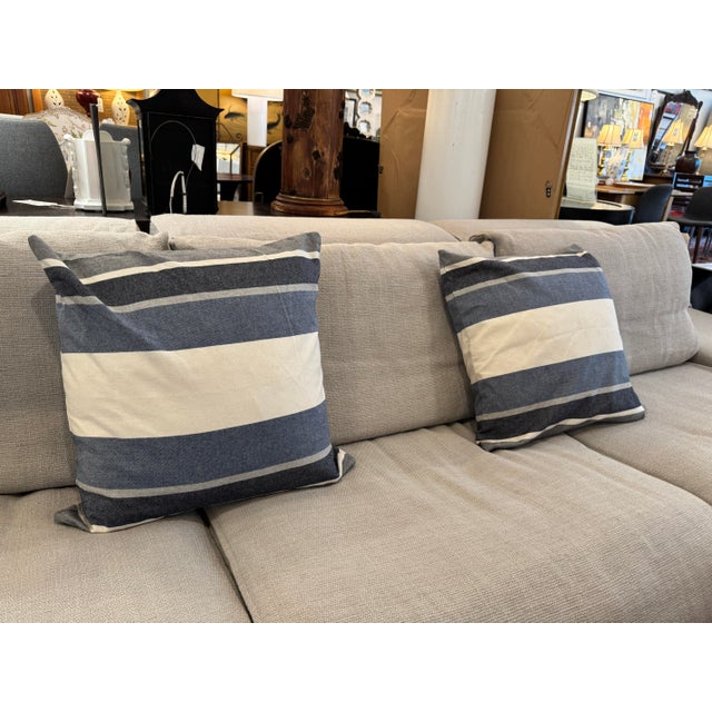 Thom Filicia Home for Eastern Accents Wainscot Denim Throw Pillows, Pair For Sale - Image 9 of 12