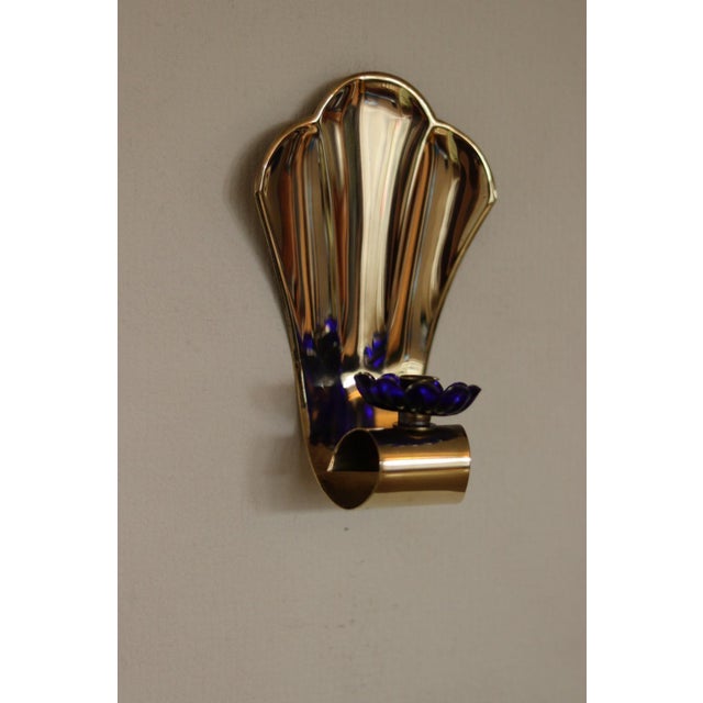 Vintage Brass Sconces with Blue Flower Shape Bobeche, Set of 2 For Sale - Image 18 of 18