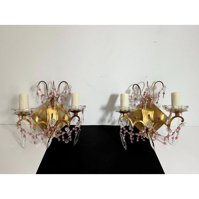 Mid 20th Century Midcentury French Crystal Sconces - a Pair For Sale - Image 5 of 14