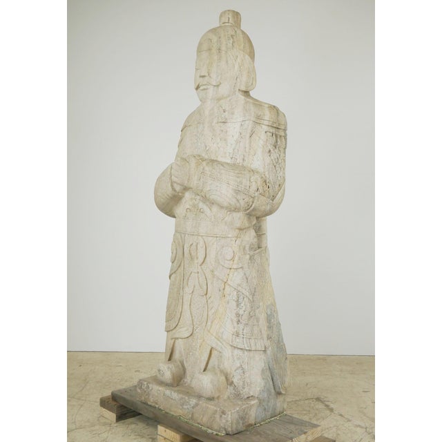 Mid 20th Century Pair of 5.5 Ft. Chinese Marble Civil Officer & Military Leader Statues For Sale - Image 16 of 16
