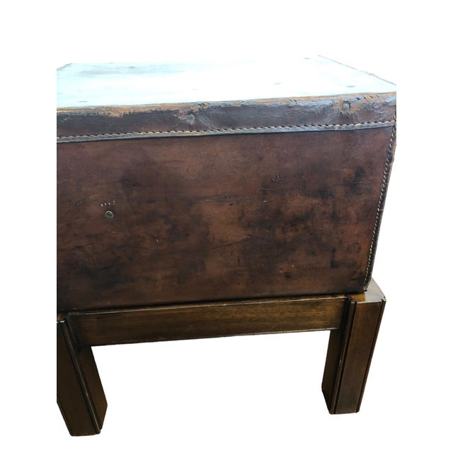 Wood 1900's English Leather Trunk on Stand For Sale - Image 7 of 11