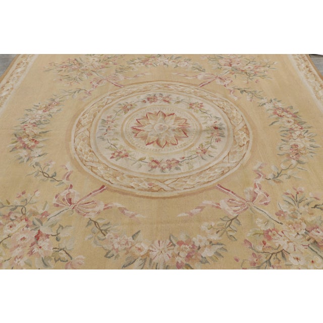 Traditional Rug & Kilim’s Aubusson Style Rug in Light Gold and Cream With Floral Medallion For Sale - Image 3 of 9
