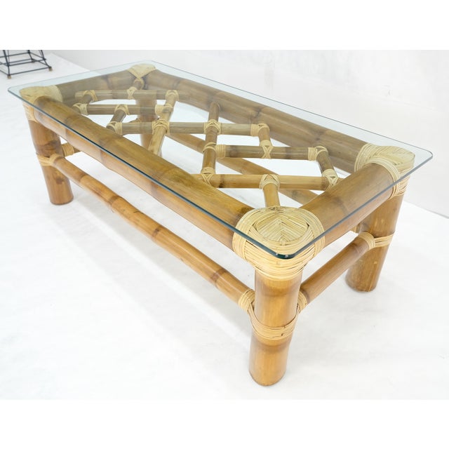 Mid-Century Modern Thick Bamboo 22x46" Rectangle Glass Top Coffee Table Mid Century Modern MINT For Sale - Image 3 of 16