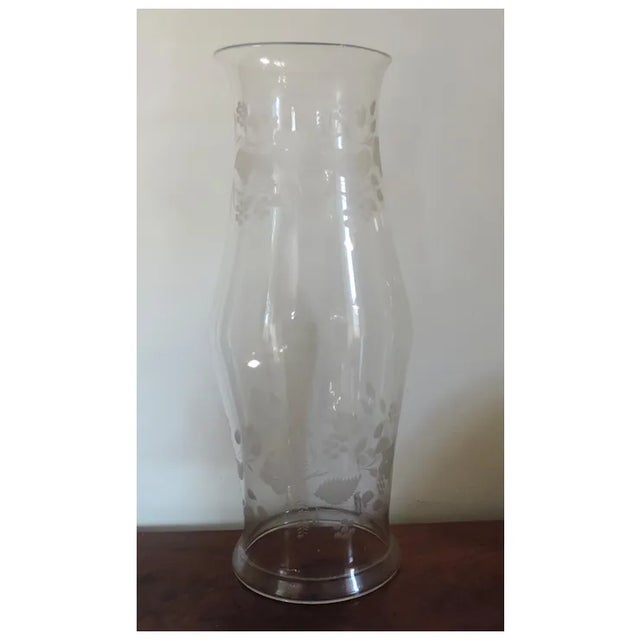 Large Antique 19th Century Blown & Etched Glass Baluster Shape Hurricane Shade for a Candlestick For Sale - Image 4 of 11