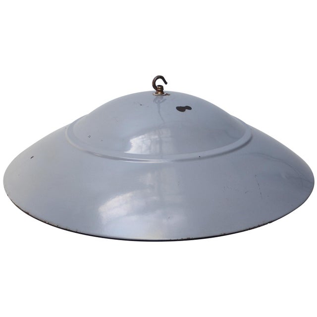 Metal Large Mid-Century Modern Dutch Industrial Grey Enamel Pendant Lamps from Philips For Sale - Image 7 of 9