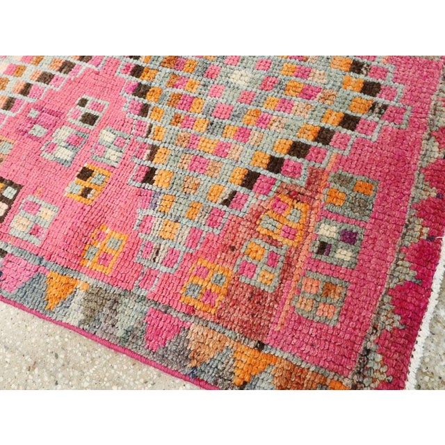 Galerie Shabab Collection Mid-20th Century Turkish Colorful Oushak Runner With Tribal Design For Sale - Image 9 of 10