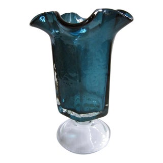 Blenko Fluted Hurricane Vase Pontil Mark For Sale