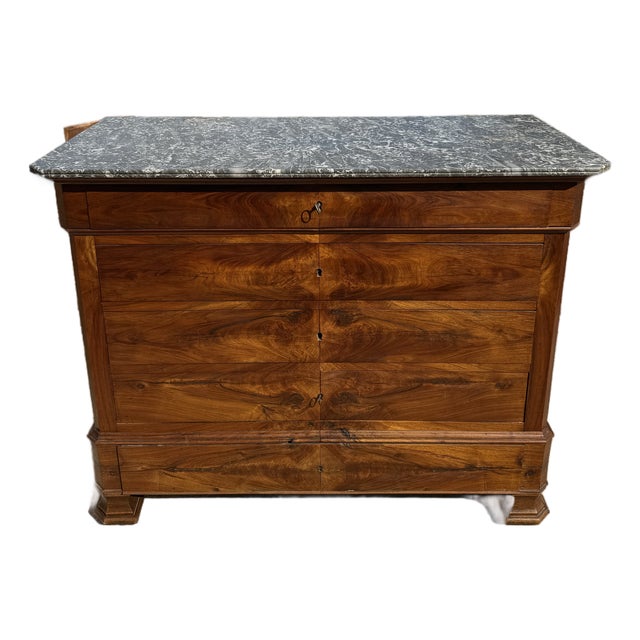 19th Century Louis Philippe Walnut Marble Top Chest of Drawer / Commodes For Sale