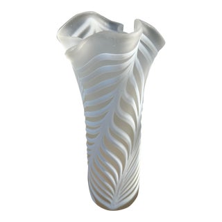 Antique Fratelli Toso Fenicio Murano Glass Vase White Zebra Design Clear Satin For Sale