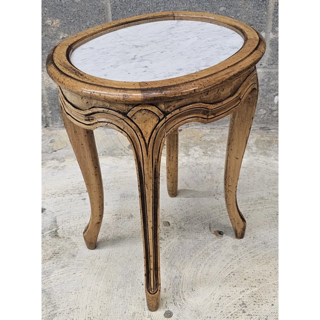 Mid-Century French Provincial Fruitwood and Marble Top Candle Stand Side Table For Sale In Washington DC - Image 6 of 7