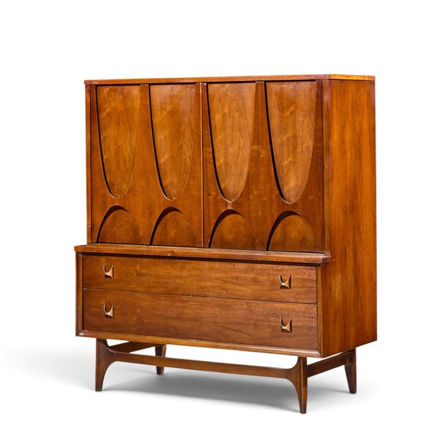 Mid-Century Modern Broyhill Brasilia Mid Century Walnut and Brass Gentleman Chest Highboy Dresser For Sale - Image 3 of 10