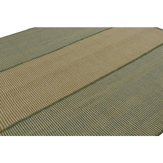 Rug & Kilim Rug & Kilim’s Modern Kilim in Beige & Green Stripes For Sale - Image 4 of 7