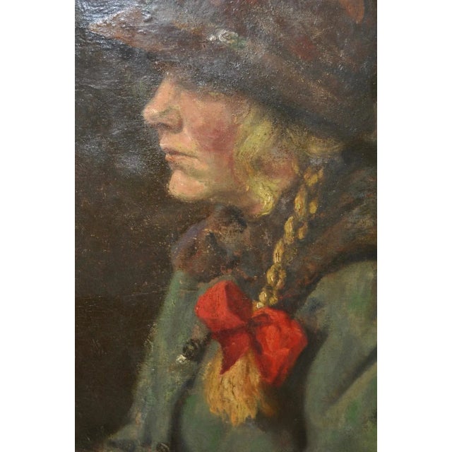 Portraiture Carl Stilling (Denmark, 1874-1938) "Dutch Girl" Oil on Canvas C.1924 For Sale - Image 3 of 9