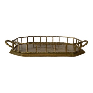 Vintage Faux Bamboo Brass Gallery Tray For Sale
