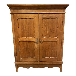 Antique Teak Clothing Two Door Armoire For Sale
