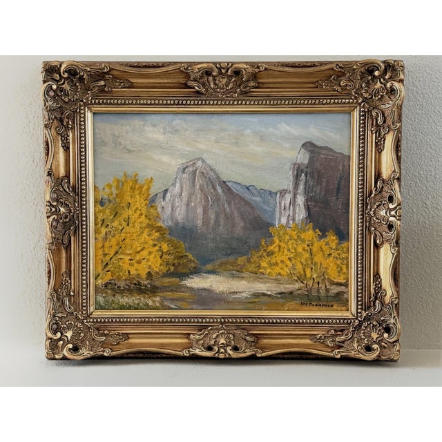Sky Blue Kay Thompson Fall Foliage Landscape Yosemite National Park Signed Oil on Panel For Sale - Image 8 of 9