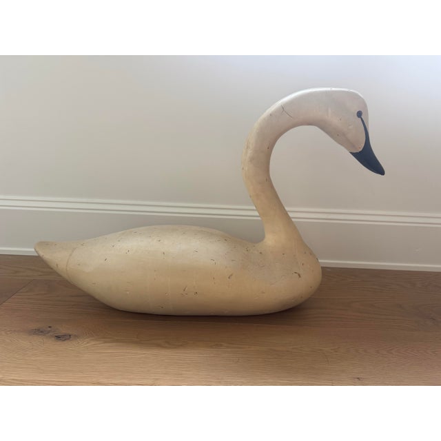 Late 20th Century Large Folk Art Antique Painted Wooden Swan Decoy For Sale - Image 5 of 6