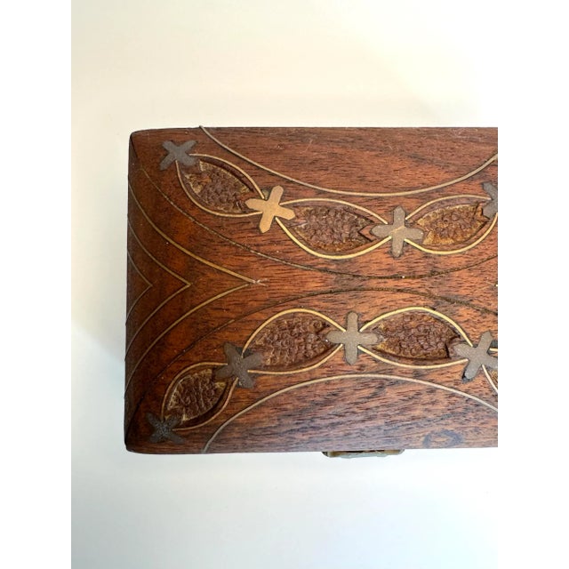 Wood English Traditional Mixed Metal Inlay & Solid Wood Decorative Box For Sale - Image 7 of 12