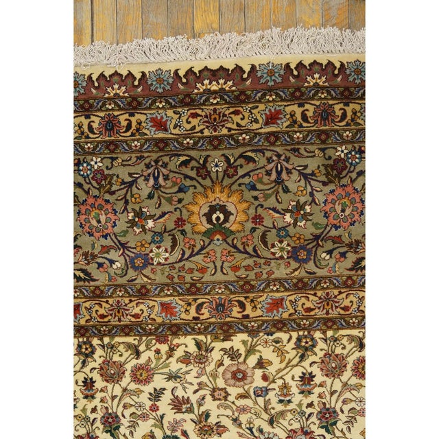 Beige Mid Century Modern Beige Fine Floral Large Scale Antique Tabriz Knotted Wool Rug For Sale - Image 8 of 12