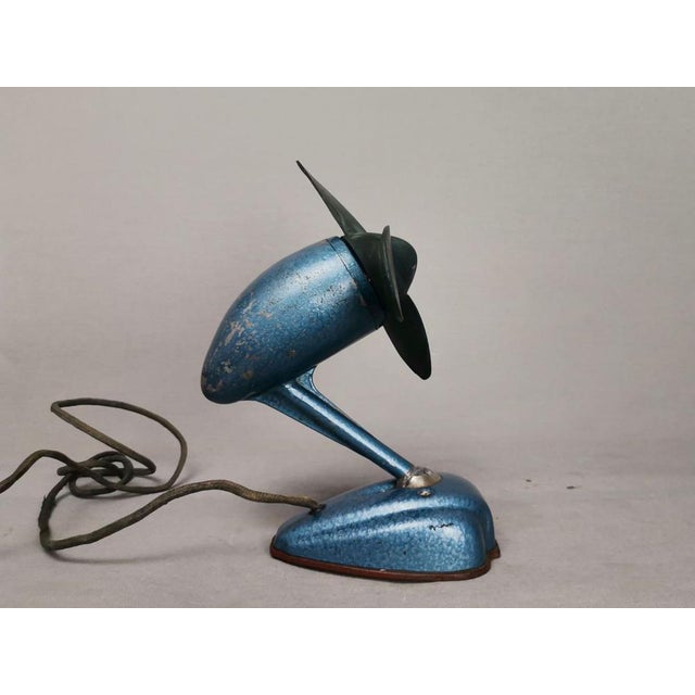 Art Deco Style Blue Metallic Iron Electric Air Fan, 1959 For Sale - Image 15 of 15