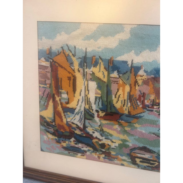 Mid 19th Century Vintage Hand Made Needlepoint Sailboat Picture For Sale - Image 5 of 6