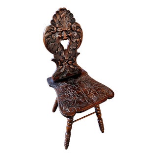 Swiss Alpine Hall Chair in Hardwood, 1930s For Sale