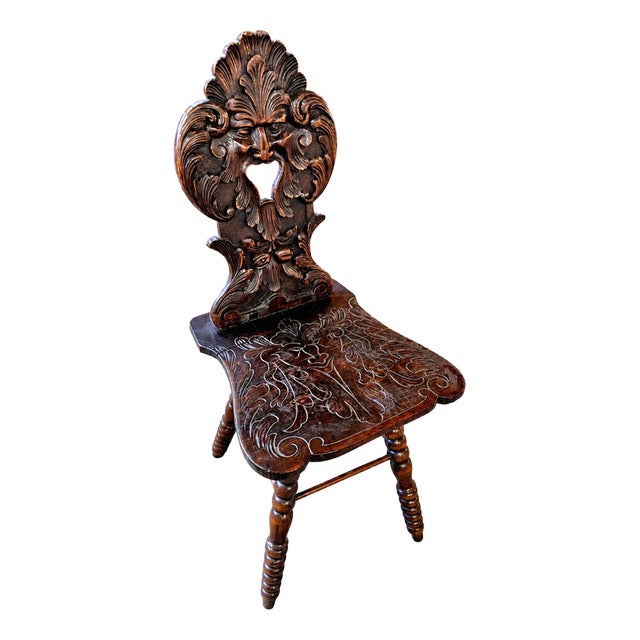 Swiss Alpine Hall Chair in Hardwood, 1930s For Sale