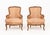 Pair of Louis XV Satin Upholstered Walnut Bergeres, with carved floral motif crests, stamped for Nicolas-Quinibert Foliot...