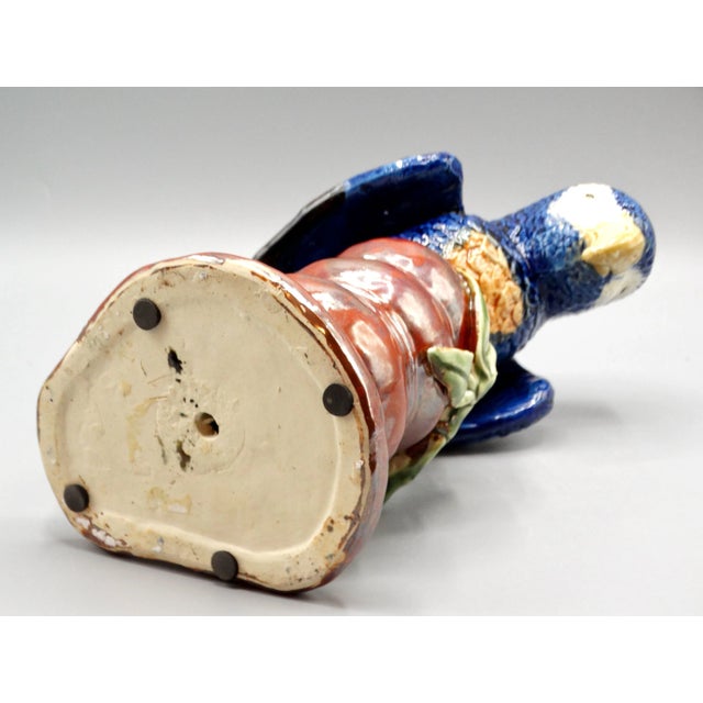 Blue Large Italian Majolica Parrot Figurine 10.5" Height For Sale - Image 8 of 9