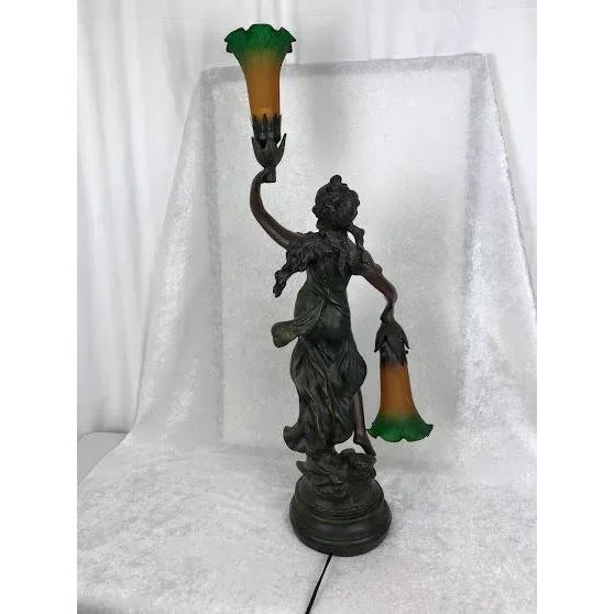 Early 19th Century Art Nouveau Sculptural Two Light Lamp of Lady