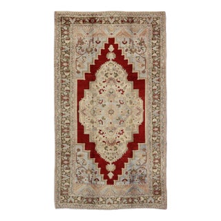Vintage Turkish Oushak Rug With Rich Red, Soft Blue, and Cream Tones For Sale