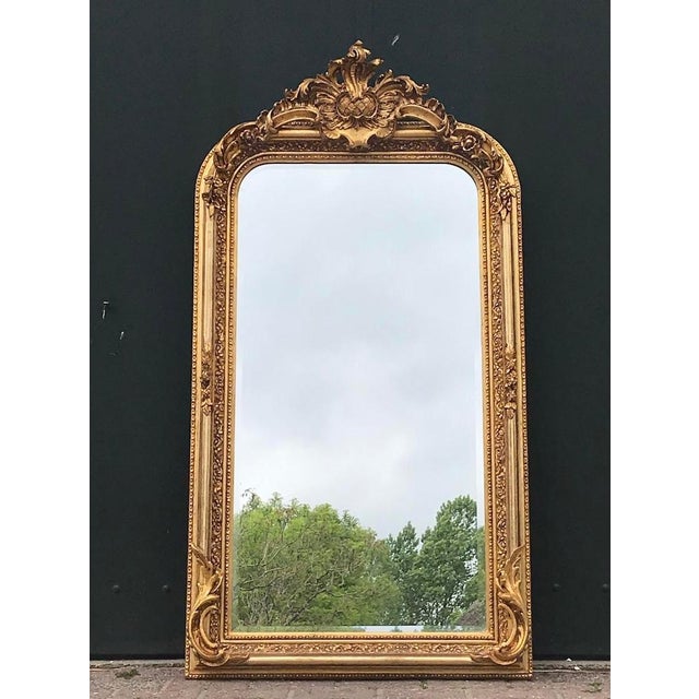 Late 20th French Louis XVI Gold Wood Floor Mirror For Sale - Image 12 of 16