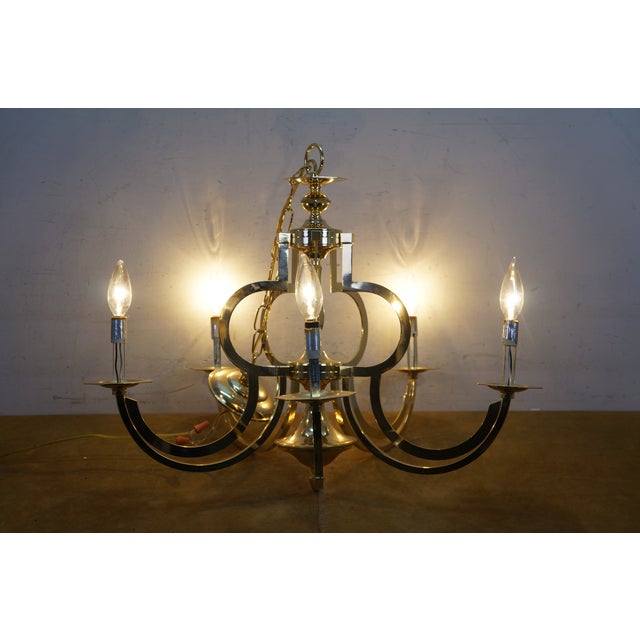 Vintage Brass 6 Arm Hollywood Regency Geometric Chandelier Pendant Light 24" For Sale - Image 12 of 18