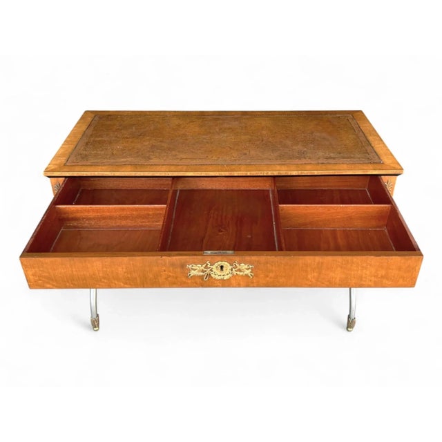 Refined Neoclassical French Empire Desk With Leather Top and Sculptural X Base For Sale - Image 9 of 18