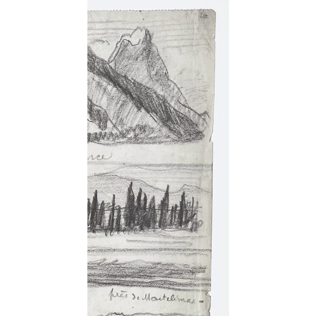 Early 20th Century Vintage Post Impressionist South of France Graphite Landscape Drawing on Paper, Signed by Artist With Mat For Sale - Image 5 of 6