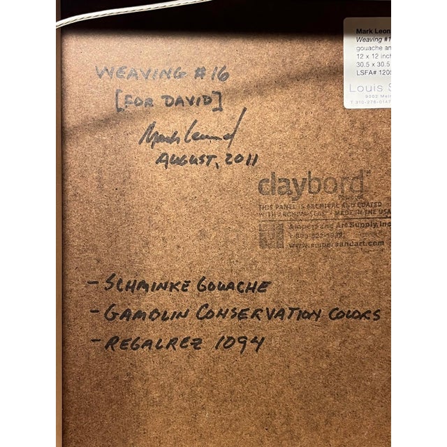 2011 Original Painting on Panel Weaving #16 (For David) by Mark Leonard 12"x`12" For Sale - Image 10 of 11