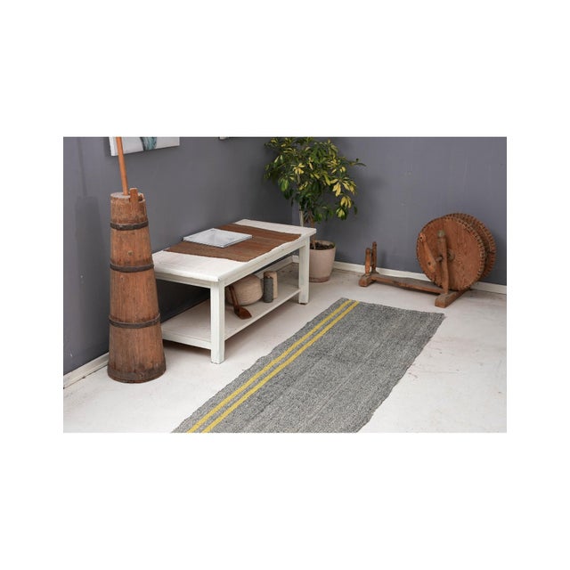 Gray & Yellow Vintage Kilim Runner - 2`6″ X 14`3″ For Sale - Image 4 of 6