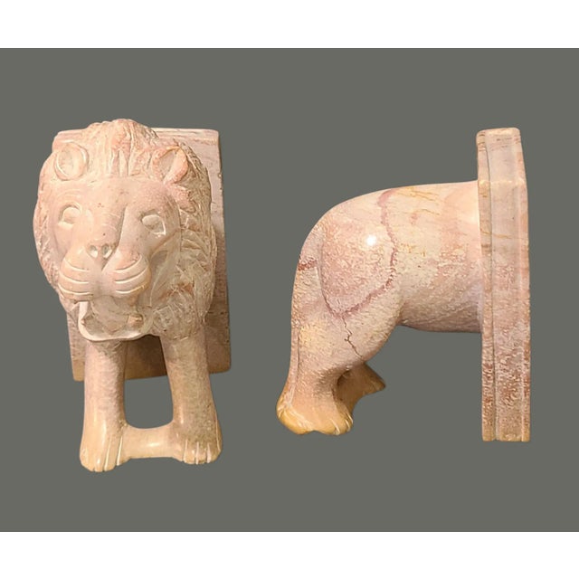 Late 20th Century Hand Carved Italian Marble Lion Bookends- a Pair For Sale - Image 4 of 8
