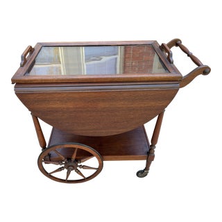Early 20th Century Mahogany Drop Lead Serving Tea Cart With Tray For Sale
