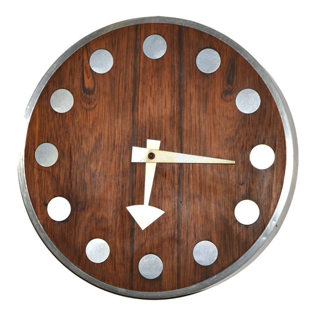 1970s Howard Miller Wall Clock Designed by Arthur Umanoff Zebra Wood & Chrome For Sale