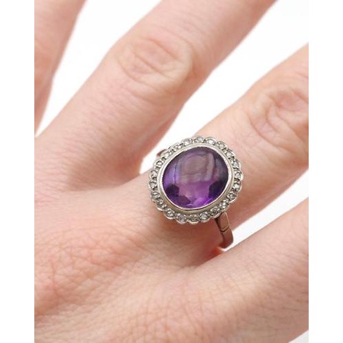 Metal Edwardian Amethyst Cluster Ring For Sale - Image 7 of 9